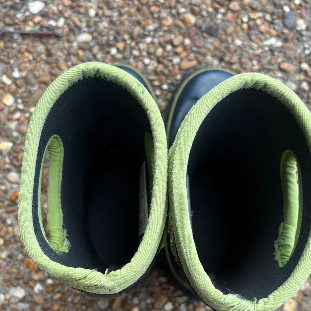 Bogs Kids Black Rain and Snow Boots with Green Trim